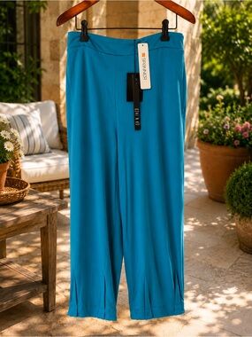 NWT Ozai N Ku Turquoise Crop Pants Size L Soft Jersey Cruise Resort